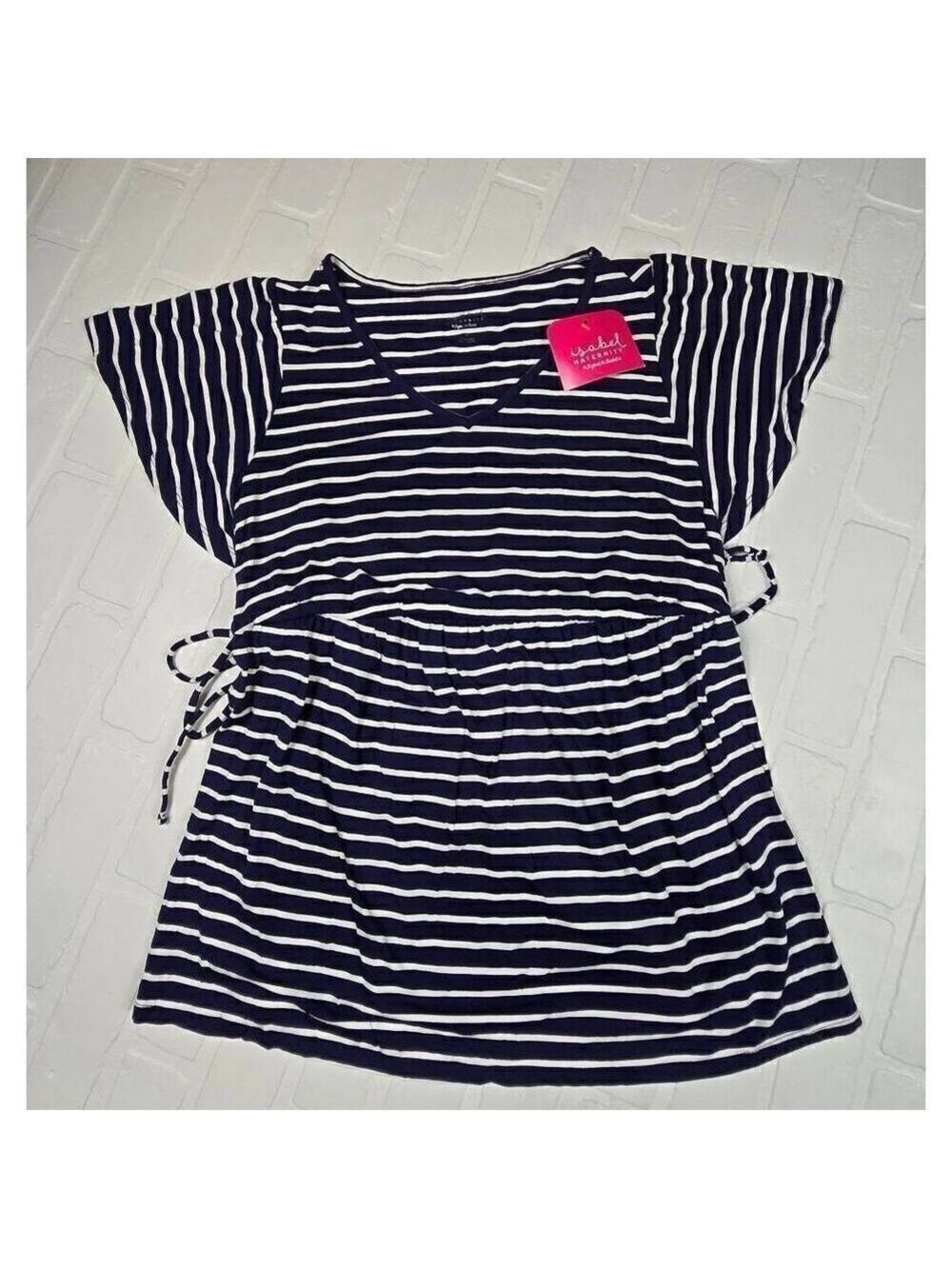 Isabel Maternity Striped V Neck Blouse Medium